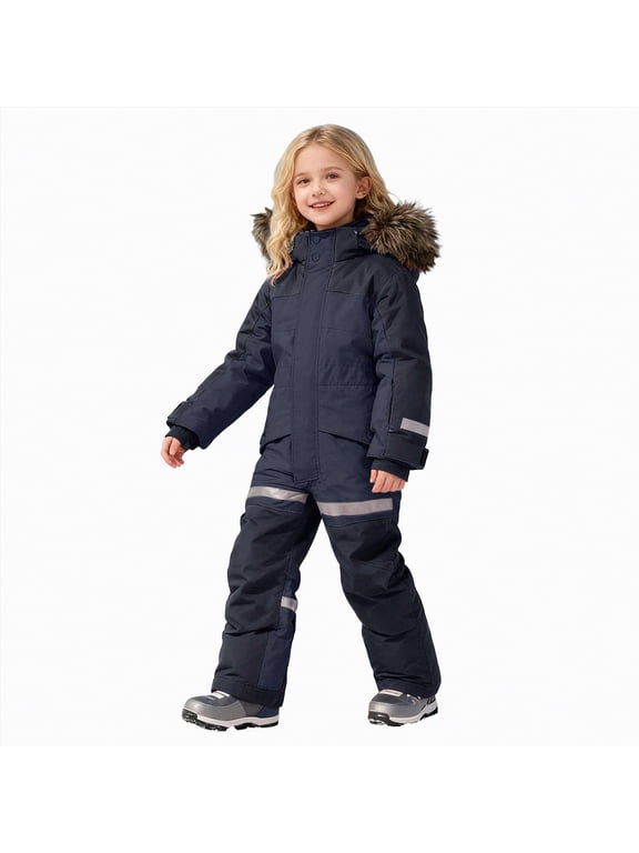 Boys Girls Snow Suits Kids One Piece Snowsuits Winter Outdoor Snowboard Waterproof Windproof Overalls Toddler Kids Ski Suit (Black,12-14 Years)