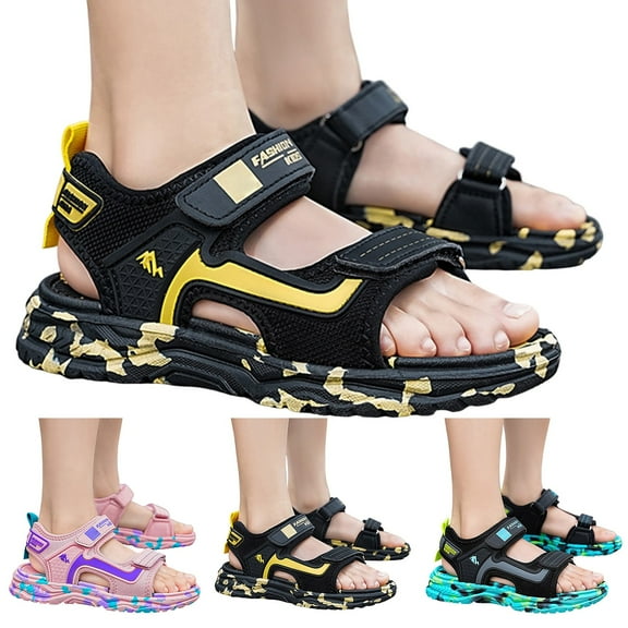 Xyant Boys Girls Sport Sandals Open Toe Summer Athletic Water Sandals Adjustable Hook & Loop Straps Lightweight Breathable Non-slip Outdoor Walking Sandals (Little Kid/Big Kid) Black,11