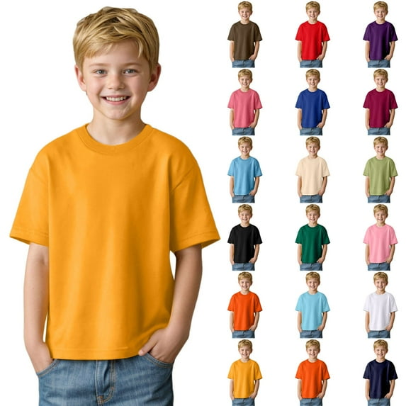 Xyant Boys Girls Tshirts Short Sleeve Solid Color Tees Unisex Toddler Kid Crew Neck 2025 Summer Top Yellow,3-4 Years