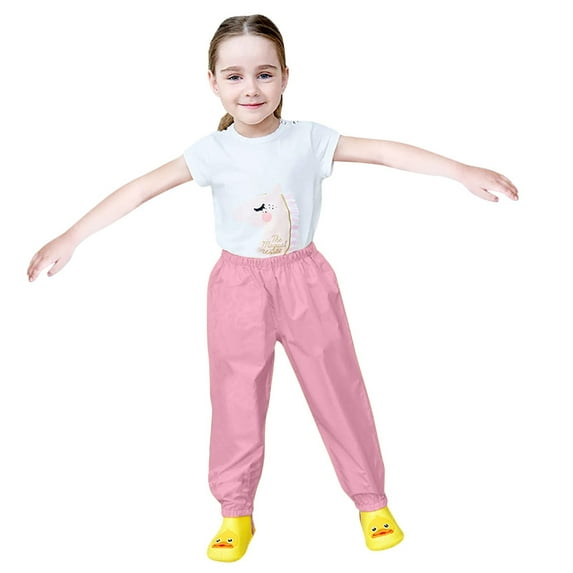 Xyant Boys Girls Waterproof Kids Pants Outdoor Lightweight Rain Pants Toddler Cozy Rainwear Pink,XL (7-9 Years)