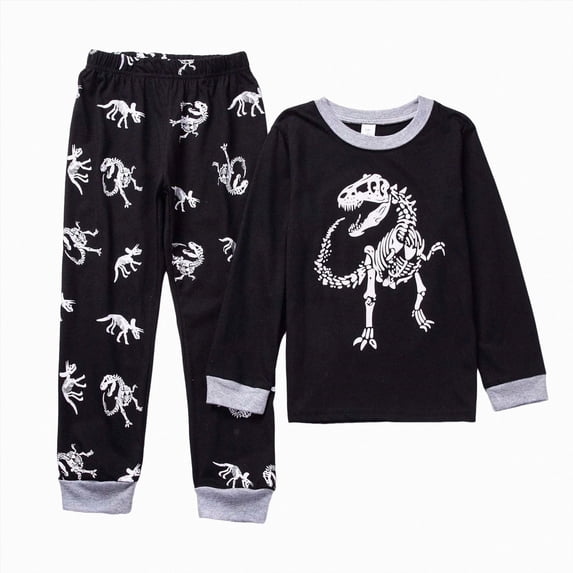 Xyant Boys Pajamas Dinosaur Pjs Set Toddler Kids 2 Piece Long Sleeve Soft Cotton Sleepwear 2-8 Years (Black,5-6 Years)