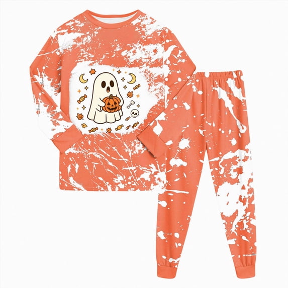 Xyant Boys Pajamas Halloween Ghost Pumpkin Soft Cotton 2 Piece Pjs Set Kids Long Sleeve Sleepwear Toddler Boy Pajamas,Size 6-7 Years