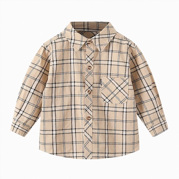 Xyant Boys Plaid Shirt Long Sleeve Kids Toddler Button Down Shirts with Pocket (Khaki,17-18 Years)