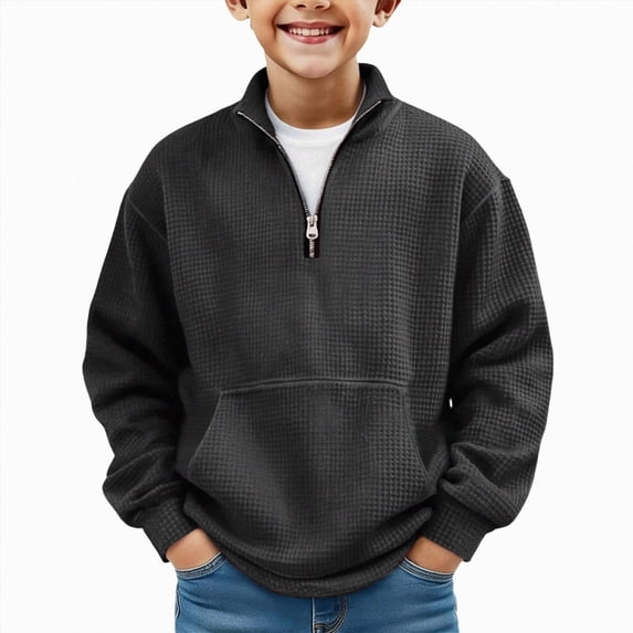Xyant Boys Quarter Zip Waffle Sweatshirts Kids Fashion Long Sleeve Pullover Clothes (Black,3-4 Years)