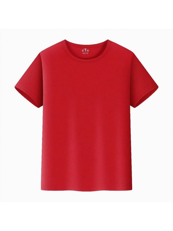 Boys Short Sleeve Shirt Kids Girls Crewneck T-Shirts Top Summer Tee Solid Color Boy Girl Shirts (Red,12-14 Years)
