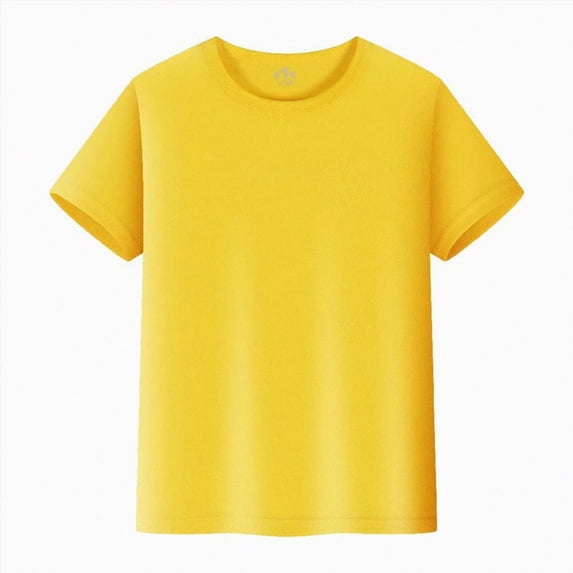 Xyant Boys Short Sleeve Shirt Kids Girls Crewneck T-Shirts Top Summer Tee Solid Color Shirts Boys Girls (Yellow,9-10 Years)