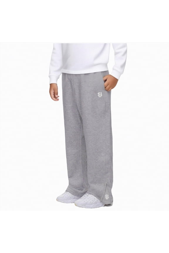 Boys Sweat Pants Wide Leg Straight Pants Elastic Waist Uncuffed Open Bottom Baggy Pants with Pockets Joggers for Boys,(Light Gray,12-13 Years)