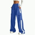 thumbnail image 1 of Xyant Cargo Pants for Girls Y2k Striped Wide Leg Elastic High Waist Parachute Joggers Trendy Baggy Streetwear Trousers Multi-Pockets Girls Sweatpants,(Blue,5-6 Years), 1 of 5