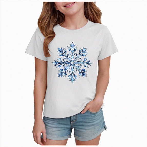 Xyant Christmas Boys Girls Shirt Snowflake Print Tshirts Kids Toddler Cotton Short Sleeve Xmas Graphic Tee Tops, Size 7-8 Years