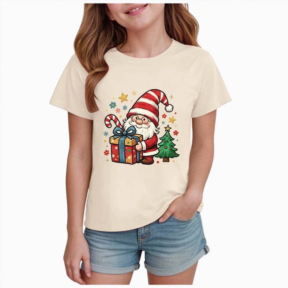 Xyant Christmas Shirt Kids, Boys Girls Santa Claus Christmas Tree Print Tshirt Toddler Short Sleeve Cotton Xmas Graphic Tee Tops Holiday Outfit, Size 9-10 Years
