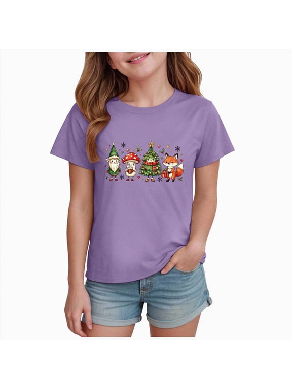 Christmas Shirt Toddler Boy Girl Christmas Tree/Elf Print T Shirt Kids Short Sleeve Xmas Graphic Tee Tops
