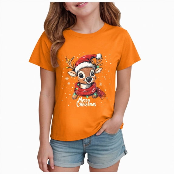 Xyant Christmas Shirts Kids, Boys Girls Reindeer Merry Christmas Print Short Sleeve Funny Graphic T Shirts Toddler Xmas Holiday Tees Gift Tops, Size 5-6 Years