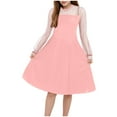 thumbnail image 1 of Xyant Dress Girls Contrast Mesh Puff Long Sleeve Tulle Dress High Waist A Line Short Dress with Pockets Pink,13-14 Years, 1 of 4