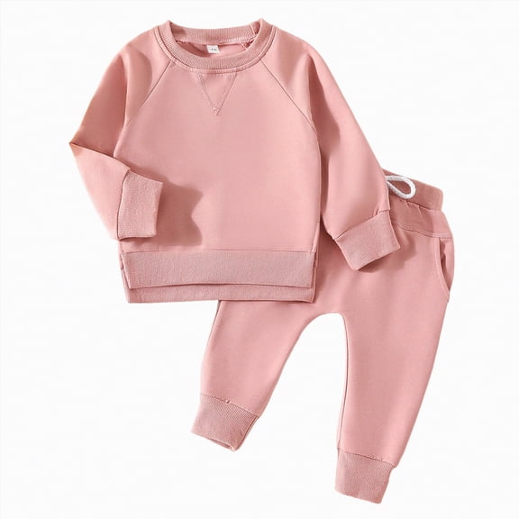 Xyant Fall Winter Outfits for Toddler Baby Girl Boy Long Sleeve Top and Long Pants Clothes Set Sweatsuits (Pink,2-3 Years)