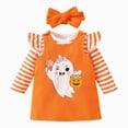 thumbnail image 1 of Xyant My First Halloween Baby Girl Outfit Pumpkin Ruffle Long Sleeve Romper Overall Dress Headband Set Cute Fall Winter Clothes for Baby Girl (Orange,9-12 Months), 1 of 7