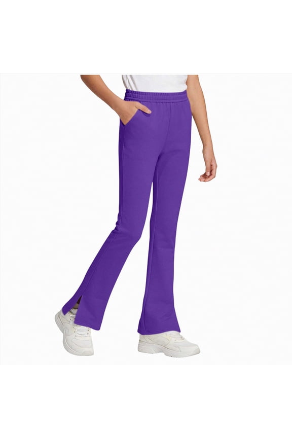 Girl Flare Leggings High Waisted Yoga Bootcut Pants Kids Youth Full Length Bell Bottoms Legging (Dark Purple,9-10 Years)