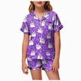 thumbnail image 1 of Xyant Girl Halloween Pjs Soft Button Down Short Sleeve Pajamas Set Kids Toddler 2 Piece Ghost Sleepwear Size 8-9, 1 of 5