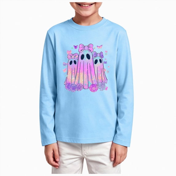 Xyant Girl Halloween Shirt Cute Fall T Shirt Kids Toddler Ghost Holiday Boo Long Sleeve Tee Tops,Size 2-14 Years