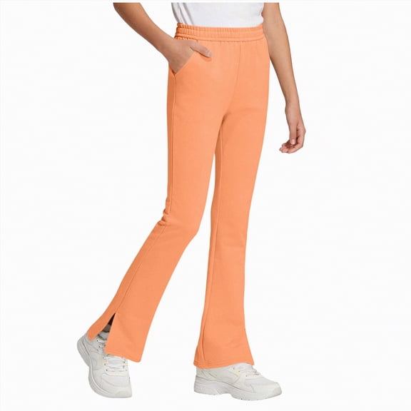 Xyant Girl Leggings High Waist Bell Bottoms for Kids Yoga Dance Flare Pants with Pockets (Orange,4-5 Years)