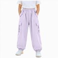 thumbnail image 1 of Xyant Girl's Cargo Pants Casual Hiking Loose Fit with Multi Pockets Hight Waist Trousers (Purple,11-12 Years), 1 of 4