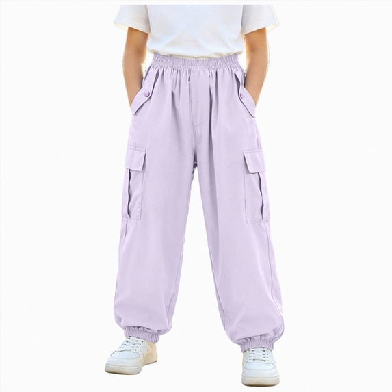 Xyant Girl's Cargo Pants Casual Hiking Loose Fit with Multi Pockets Hight Waist Trousers (Purple,11-12 Years)