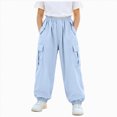 thumbnail image 1 of Xyant Girl's Cargo Pants Casual Hiking Loose Fit with Multi Pockets Hight Waist Trousers (Sky Blue,11-12 Years), 1 of 4