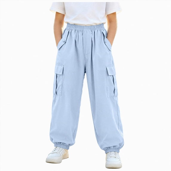 Xyant Girl's Cargo Pants Casual Hiking Loose Fit with Multi Pockets Hight Waist Trousers (Sky Blue,11-12 Years)