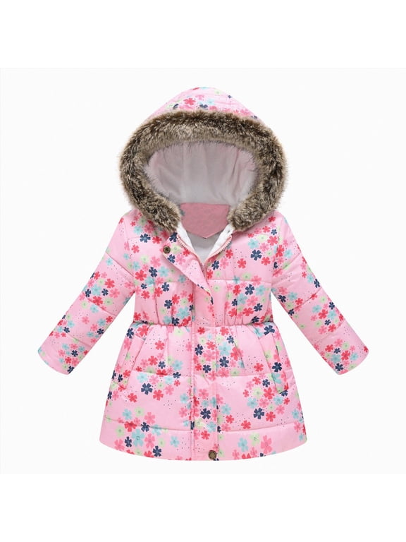 Girl's Coat Winter Outwear Hooded Puffer Jacket Kids Parka Fleece Snow With Pocket (Pink,2-3 Years)