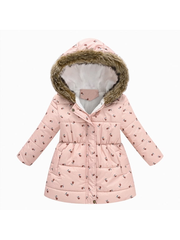 Girl's Winter Coat Parka Kids Toddler Warm Puffer Jacket with Hooded (Light Pink,4-5 Years)