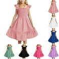 thumbnail image 1 of Xyant Girls 2025 Summer Dresses Smocked Flutter Sleeve Boho Dresses A Line Swing Mini Casual Party Beach Dresses Pink,7-8 Years, 1 of 5