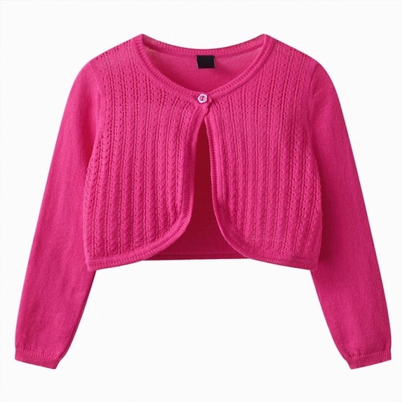 Xyant Girls Cardigan Bolero Kids Toddler Knit Long Sleeve Ruffle Open Front Button Cover Up Cropped Tops Toddler Girl Sweater (Hot Pink,12-18 Months)