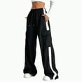 thumbnail image 1 of Xyant Girls Cargo Pants Baggy Straight Wide Leg Track Pants Striped Joggers with Pockets Athletic Streetwear Sweat Pants for Girls,(Black,13-14 Years), 1 of 5