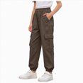 thumbnail image 1 of Xyant Girls Cargo Pants Elastic Waist Drawstring Joggers with Pockets Lightweight Casual Trousers for Kids 5-16T (Coffee,9-10 Years), 1 of 3