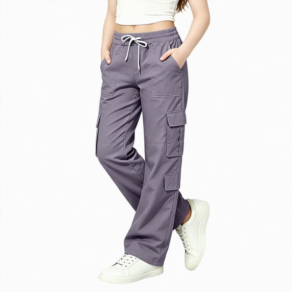 Xyant Girls Cargo Pants Y2K Parachute Hiking Track Sweatpants With Pockets Baggy Wide Leg High Waist Workout Joggers,Size 13-14 Years