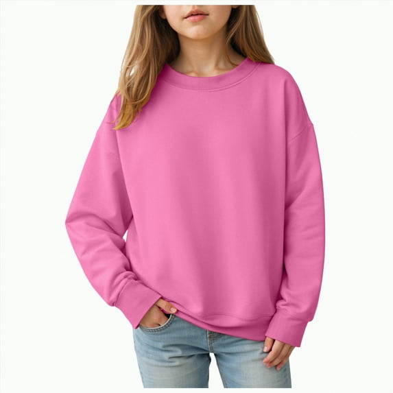 Xyant Girls Crewneck Sweatshirt Long Sleeve Pullover Tops Drop Shoulder Oversized Sweatshirts (Pink,9-10 Years)