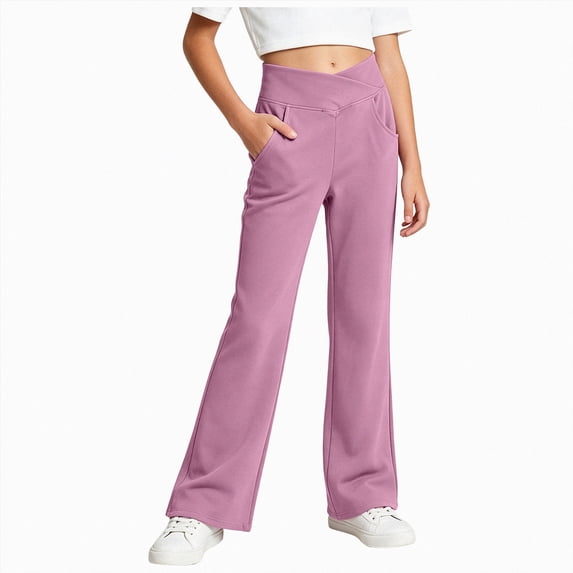 Xyant Girls Crossover Flare Pants Kids High Waisted Bootcut Leggings Full Length Bell Bottoms,Size 7-8 Years
