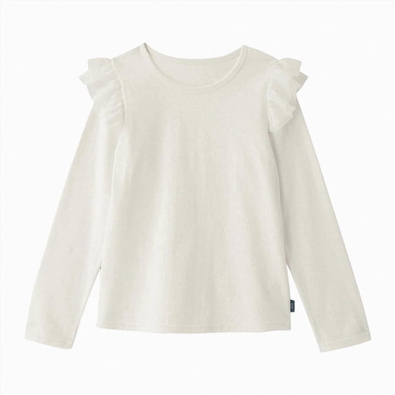 Xyant Girls' Fall Winter Shirts Cute Tops Kids Toddler Ruffle Fly Long Sleeve Crew Neck Casual Tees Little Girl Sweatshirt (White,1-2 Years)