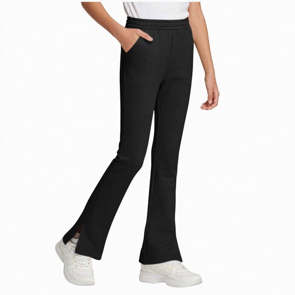 Xyant Girls Flare Leggings Fold Over High Waist Waistband Casual Kids Bell Bottom Pants for Teens (Black,5-6 Years)