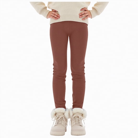 Xyant Girls Fleece Lined Leggings Winter Thermal Warm Clothes Running Thick Pants Cold Weather for Kids Toddler (Coffee,3-4 Years)