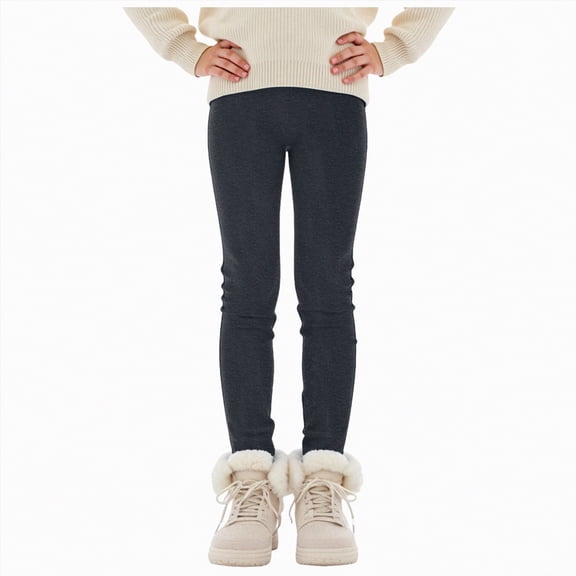 Xyant Girls Fleece Lined Leggings Winter Thermal Warm Clothes Running Thick Pants Cold Weather for Kids Toddler (Dark Gray,9-10 Years)