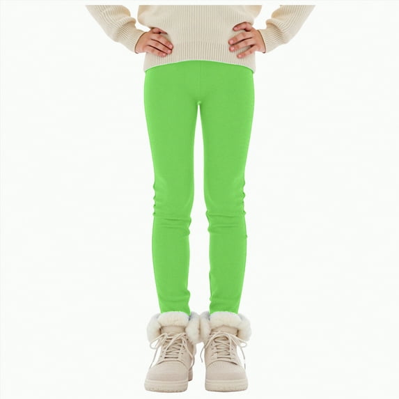 Xyant Girls Fleece Lined Leggings Winter Thermal Warm Clothes Running Thick Pants Cold Weather for Kids Toddler (Green,18-24 Months)