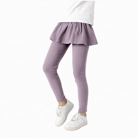Xyant Girls Leggings with Skirt School Uniform Pants Kids Casual Stretchy Pleated Pantskirt Girls Leggings (Purple,8-9 Years)