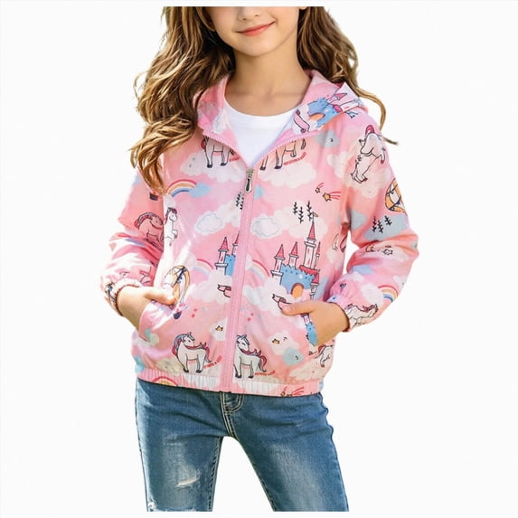 Xyant Girls' Lightweight Water-Resistant Jacket Lined Zip-Up Windbreaker with Pockets for Kids & Toddler (Watermelon Red,9-10 Years)