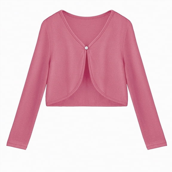 Xyant Girls Open Front Cardigan Kids Girls Shrug Children Knit Long Sleeve Bolero for Girls with Button Closure (Hot Pink,13-14 Years)