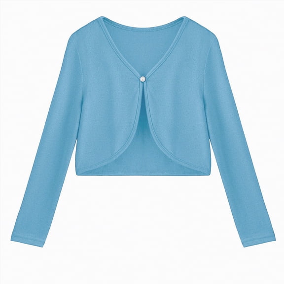Xyant Girls Open Front Cardigan Kids Girls Shrug Children Knit Long Sleeve Bolero for Girls with Button Closure (Sky Blue,13-14 Years)