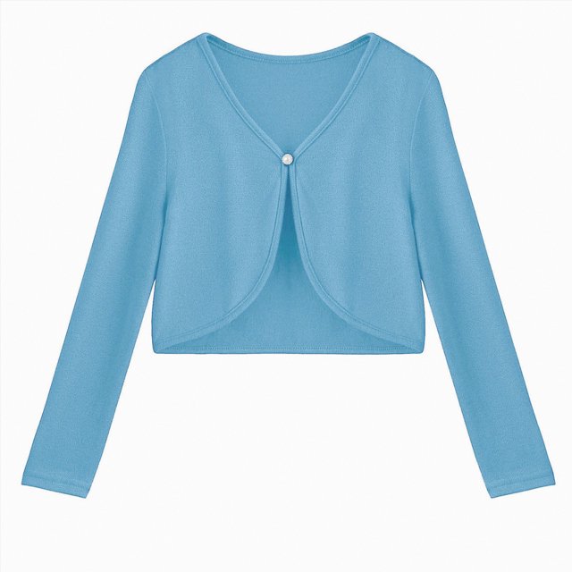 Xyant Girls Open Front Cardigan Kids Girls Shrug Children Knit Long Sleeve Bolero for Girls with Button Closure (Sky Blue,7-8 Years)