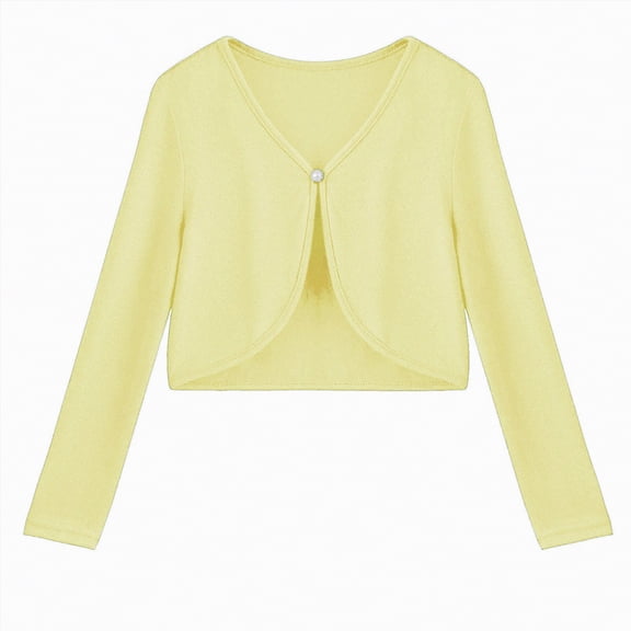 Xyant Girls Open Front Cardigan Kids Girls Shrug Children Knit Long Sleeve Bolero for Girls with Button Closure (Yellow,9-10 Years)