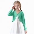 thumbnail image 1 of Xyant Girls Open Front Shrug Cardigan Kids Children Knit Long Sleeve Girls Bolero with Button Closure (Light Green,13-14 Years), 1 of 7