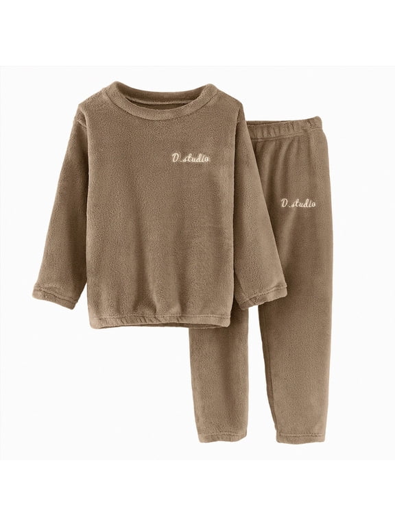 Girls Pajamas Flannel Pjs Set Kids Toddler 2 Piece Solid Long Sleeve Cozy Warm Sleepwear, Size 2-3 Years
