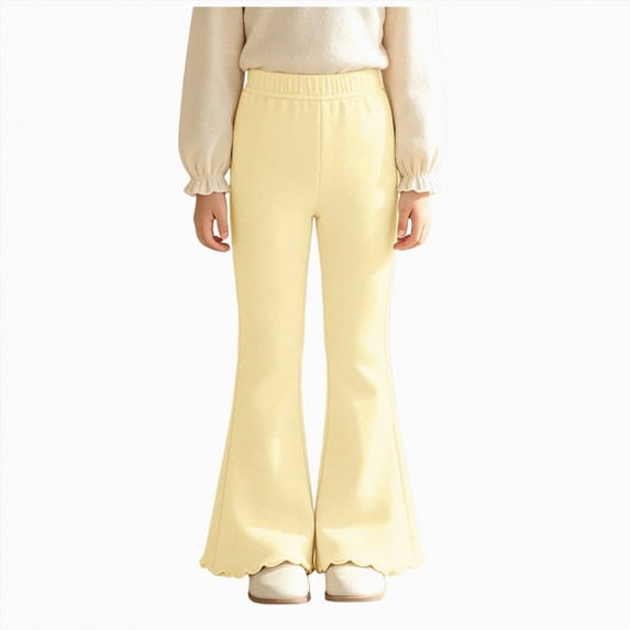 Xyant Girls Ribbed Knit Flare Leggings Elastic High Waist Bell Bottoms Bootcut Kids Stretchy Spring Fall Uniform Pants,Size 4-5 Years
